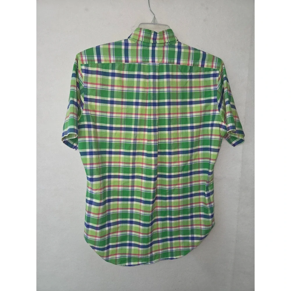 Ralph Lauren Shirt Mens M Classic Fit Plaid Short Sleeve Button Down Green Vtg